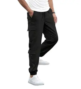 Men's Casual Cotton Blended Pull On Cargo Pant (Black, 32)-PID58275