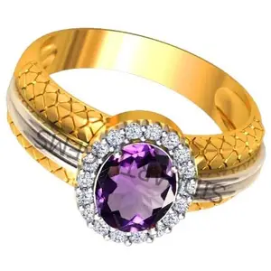 SIDHARTH GEMS 5.25 Ratti 4.00 Carat Amethyst Ring Katela Ring Original Certified Natural Amethyst Stone Ring Astrological Birthstone Gold Plated Adjustable Ring Size 16-28 for Men and Women,s