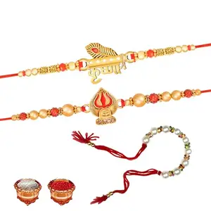 De Marquis Multicolor Designer Rakhi, Lumba with Roli Chawal Pack & Greeting Card, rakhi for brother, rakshasutra for bhaiya and bhabhi (DM_RK9216)