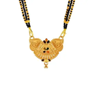 morir Exquisite Gold-Plated Brass Mangalsutra Pendant with Black Beaded Chain Traditional Indian Jewelry