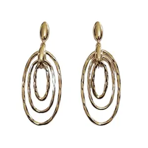 DIVAKI Ornaments Gold-Tone Textured Geometric Earrings – Bold Retro Statement Jewelry for Women & Girls