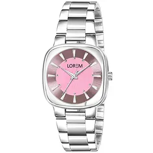 LOREM Casual Look Pink Designer Dial Silver Metal Strap Round Analoge Watch for Women- FZ-LR301