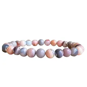 RRJEWELZ Natural Pink Botswana Agate 8mm round Shape smooth Cut Beads 8 Inch Stretchable Bracelet for Men & Women.|STBR_RR_07684_8.0