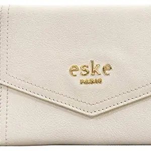 eske Vin - Trifold Wallet - Genuine Quilted Leather - Holds Cards, Coins and Bills - Pockets for Everyday Use - Travel Friendly - Water Resistant - for Women (Vanilla Cosmos)