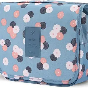 Bligo Portable Hanging Toiletry Bag- Oxford Cloth Material Travel Makeup Pouch Waterproof, Smart Hook Super Large Capacity Makeup Organizer Bag, Suitable for Leisure Travel,girl, lady (Blue Flowers), Blue Flowers, Large, Travel Style