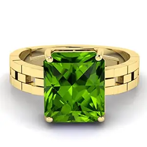 DINJEWEL 2.25 Ratti /1.50 Carrat AA++ Quality Certified Natural Greenish Peridot Gemstone panchdhatu Metal Gold Plated Adjustable Ring/Anguthi for Men and Women's