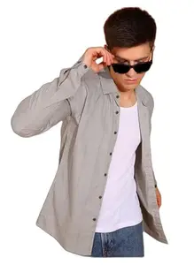 Men's Slim Fit Cotton Casual Shirt (PK19SH1285G-XL) Grey
