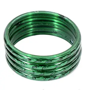 Shivarth Multicolor Glass Bangle for Women & Girls Printed Design Stylish (Pack of 4) (Green, 2.4)