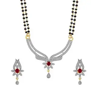 YouBella Women's Pride American Diamond Gold Plated Mangalsutra Pendant with Chain and Earrings for Women