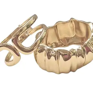 Fuschianet Accessories Anti Tarnish Golden Crinkle, Shape Eight Stainless Steel Stackable Bangles Combo for Women and Girls Set of 2