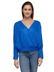 PATRORNA Womens Double Layer Wrap Top (PSL6S027_Turquoise Blue_2XL)