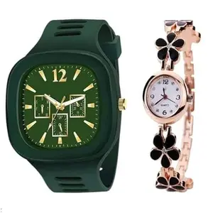 LAKSH Stylish Analouge Metal Strap & Rubber Starp Square Big Dail Watch for Women&Girls &Men(SR-861) AT-8611(Pack of-2)