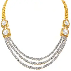 JFL- Ethnic Fusion One Gram Gold Plated Cz American Diamond Designer Necklace Set with Earring for Women & Girls.