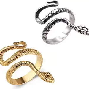 SE Snake Stainless Ring (Adjustable Snake Ring Silver and Gold) for Men & Women, Boys & Girls (Combo)