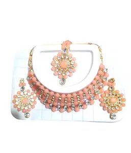 Pink Choker Necklace Set with Earrings and Bangles, Khiladi Jewelry for Women, Indian Costume Accessories (Light-Pink)