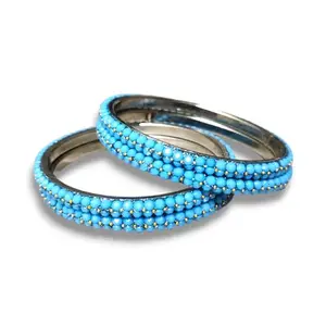 Homebia Elegant Lac Bangles for Women - Handcrafted Traditional Indian Jewelry - Vibrant Colors and Elegant Design for Stylish Ladies, Perfect for Festive Occasions Minimal Blue (2-8)
