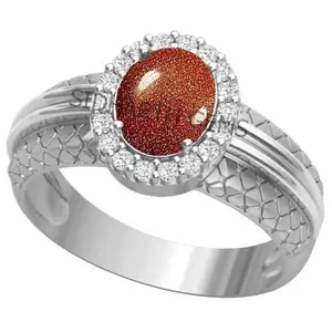 AKSHITA GEMS Red 10.25 Ratti 9.00 Carat Natural Sunstone Sunsitara Oval Cut Gemstone Astrological Silver Plated Ring Original Certified for Men's and Women's