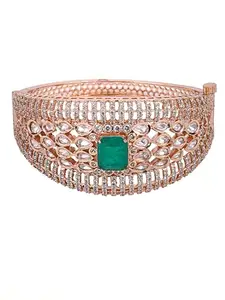 Adwitiya Collection Rose Gold Plated Emerald and Kundan Studdded Polki Openable Bracelet
