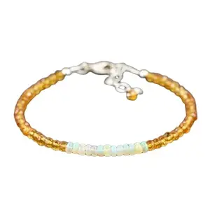 RRJEWELZ Ethiopian Welo Opal & Citrine bracelet for men & women - 3-3.5mm Rondelle Faceted & Smooth beads - 7 Inch Adjustable with Silver plated clasp – Healing, Fashion, Gift, Spiritual, Yoga|LCBR_RR_07577