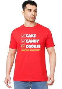 Wear Your Opinion Men's Premium Cotton Christmas Theme Printed T-Shirt (Design: Cake Candy Cookie,Red,Medium)