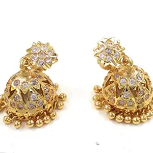 Anujeet Fashion Hub Anujeet Fashion 2009 Latest Stylish Gold Plated Fashion Jewellery Traditional Covering 5 metal Impon AD Stone Jhumka Earrings for Women & Girls (WHITE)