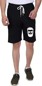 Men's Super Combed Cotton Blend Regular Fit Printed Shorts(Men_Shorts_BLACK-011_L)