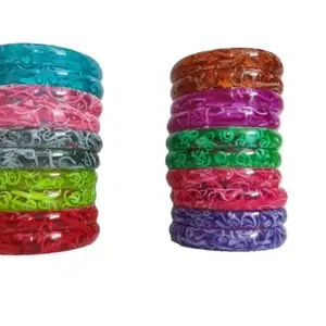 Multicolor Plastic Bangles Glossy Finish for Women and Girls - Pack of 24 Colorful Bangles Set (2.4)