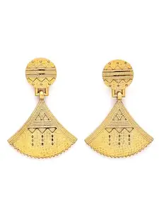 Karatcart Antique Gold Plated Geometric Tribal Engraved Designer Drop Earrings for Women