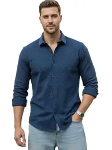 WIZOON Shirt for Men | Men’s Black Textured | Regular Fit | Textured Cotton Blend Casual Shirt | Full Sleeves | Spread Collar | Western Stylish Shirts