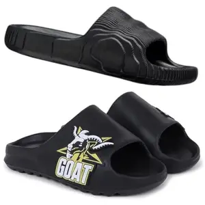 Pampy Angel Combo Pack of 2 Slipper/Flip Flops/Slides for Men,(Addi-M-Black,Y-Too-Goat-Black),8 (UK/India)