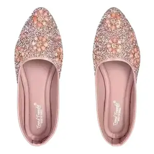 Stylish Flats for Women, Girls and Ladies Punjabi jutties Traditional Flat Mojari Flower Canvas Slip on Bellies (Cream2, UK Footwear Size System, Adult, Women, Numeric, Medium, 8)