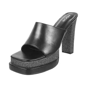 Mochi Women Black Chunky High Heel Fashion Slip-on Sandal UK/4 EU/37 (34-142)