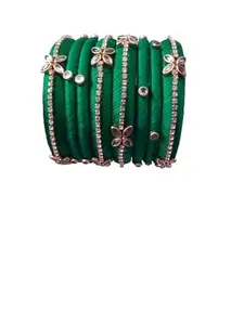 Rajshyama Handicrafts Silk Thread Bangle Kada For Women Girls 8 PC Set Wedding & Festive Occasion (DARK GREEN - DARK GREEN, 2.6)