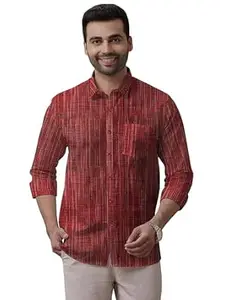 Men’s Pure Khaadi Cotton Regular Fit Full Sleeves Striped Casual Shirt | Handloom Shirt for Office & Casual Wear