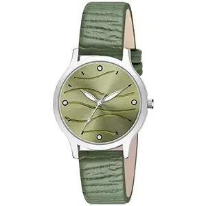 Shocknshop Leather Analouge Green Dial Analog Wrist Watch For Women And Girls (Green Dial Green Colored Strap) Mt388, Green Band
