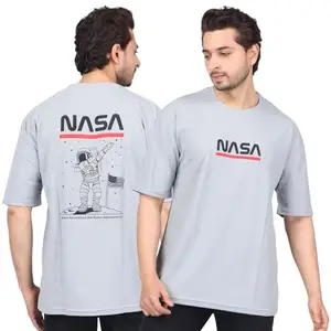 WILD ELEPHANT Stylish Oversize Polyester Back Printed T-Shirts for Boys - Light Grey