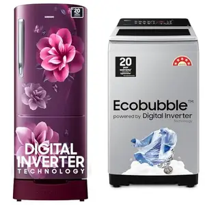 Samsung 183 L, 4 Star, Digital Inverter, Direct-Cool Single Door Refrigerator (RR20C1824CR/HL, Red, 7 kg, Eco Bubble Techn, Digital Inverter Motor, Soft Closing Door, Fully-Automatic Top Load