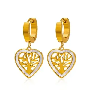 KRYSTALZ Hanging Heart Tree Life Earrings with Gold Plated Stainless Steel Hoop Earring for Women