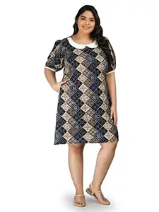 PrettyPlus by Desinoor.com Women Plus Size Bandhani Printed Blue Color Dress on Rayon Fabric.