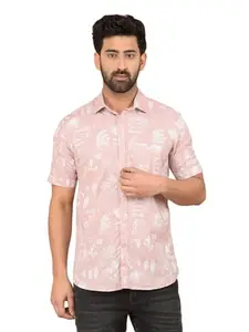 Crimsoune Club Men's Pink Printed 100% Cotton Shirt (XXL)