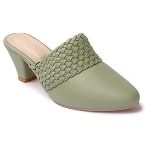 FASHIMO Women Pump Block Heel Slip On Formal Court Shoes & Sandal 1877-Olive-36