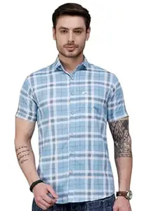 Majestic Man Men Slim Fit Pure Cotton Checkred Half Sleeve Casual Shirt