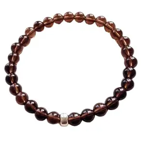 RRJEWELZ Natural Smoky Quartz 6mm Round Shape Smooth Cut Beads 6.5 Inch Stretchable Bracelet for Men & Women.|STBR_RR_08258_6.5