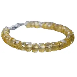 LKBEADS Silver Plated Bracelet with Yellow Faceted Citrine Beads – Rondelle 6mm – 7 inch Adjustable – For Men & Women|LK_STACK_02171