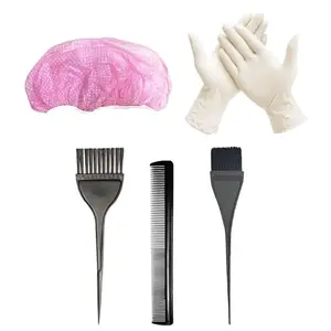 BlackLaoban Dye Brush 2PCS, Comb, Reusable Elastic Shower Cap And Gloves For Hair Dyeing and Bleaching Black (Pack Of 5)