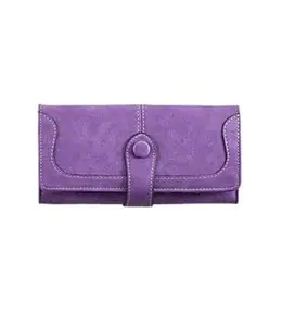 Women's Faux Leather Medium Snap Button Wallet (Purple)-PID57472