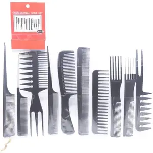 ZAUKY Professional Hair Comb Set, 10-Piece Styling Combs, Black, Anti-Static Hairdressing Combs with Fine and Wide Tooth Design