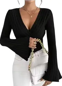 SILES FASHION Women’s Apricot Drawstring Bell Sleeve Top – Polyester for Casual Wear_29