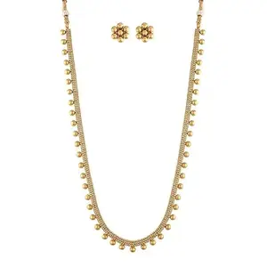 I Jewels 18K Gold Plated Traditional Stylish Long Necklace With Earrings For Women & Girls (MC042FL)