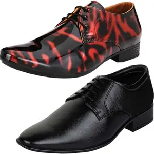 Vitoria Derby Shoes for Men | Shoes for Men with PU Sole | Comfortable & Lightweight |Durable & Trendy Design | Color : Multicolor | Size : 10 VTR_101BkRd_101BkSv_LaceRnd_2S_10